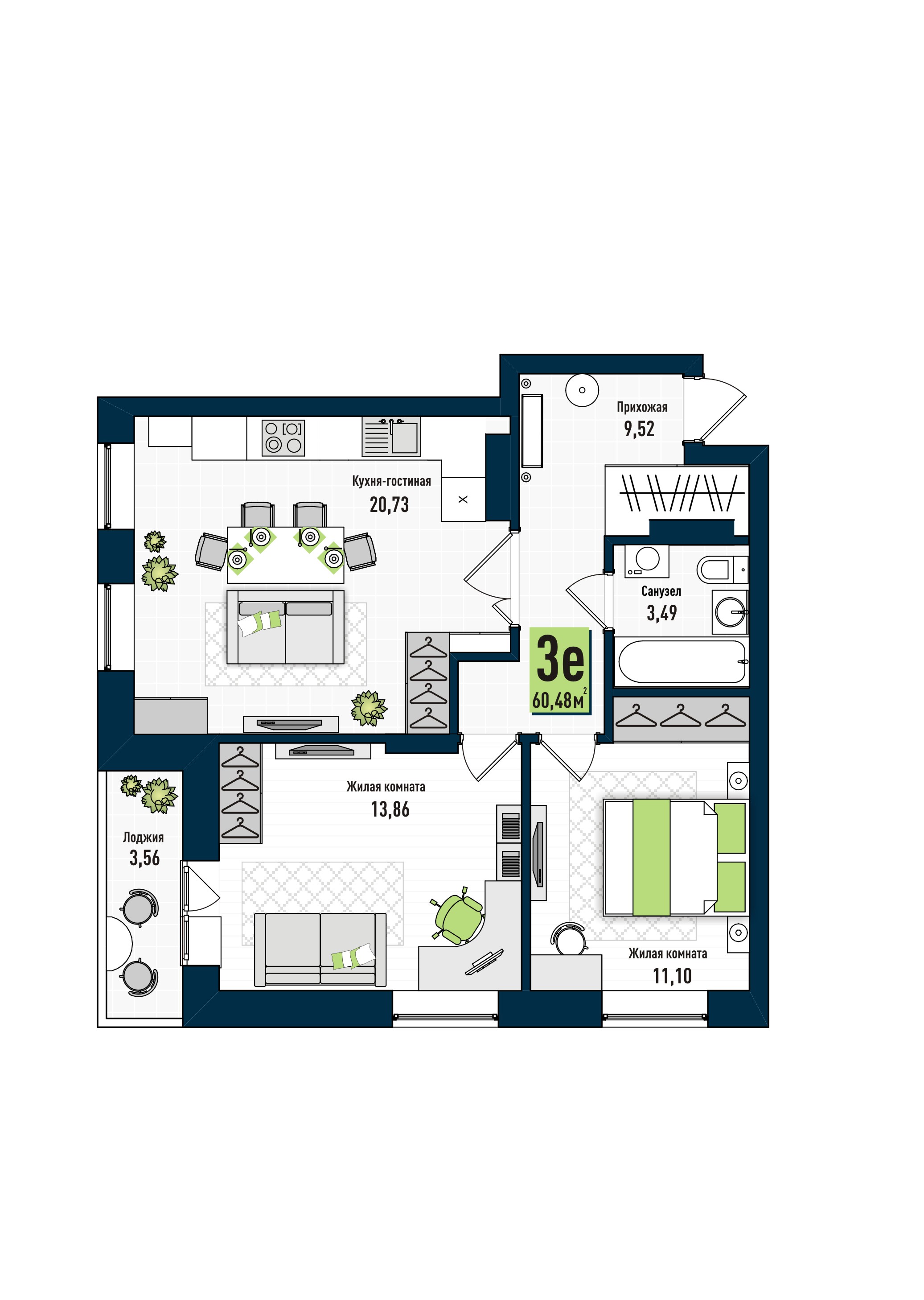 планировка квартиры 60 м2